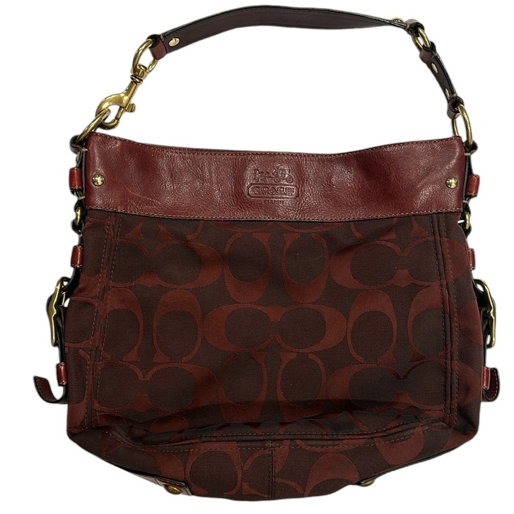 COACH wine burgundy large signature Zoe Shoulder Bag canvas